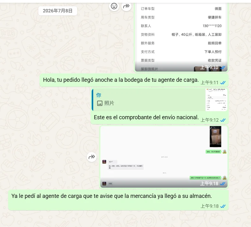 Customer's China freight forwarder confirms warehouse receipt