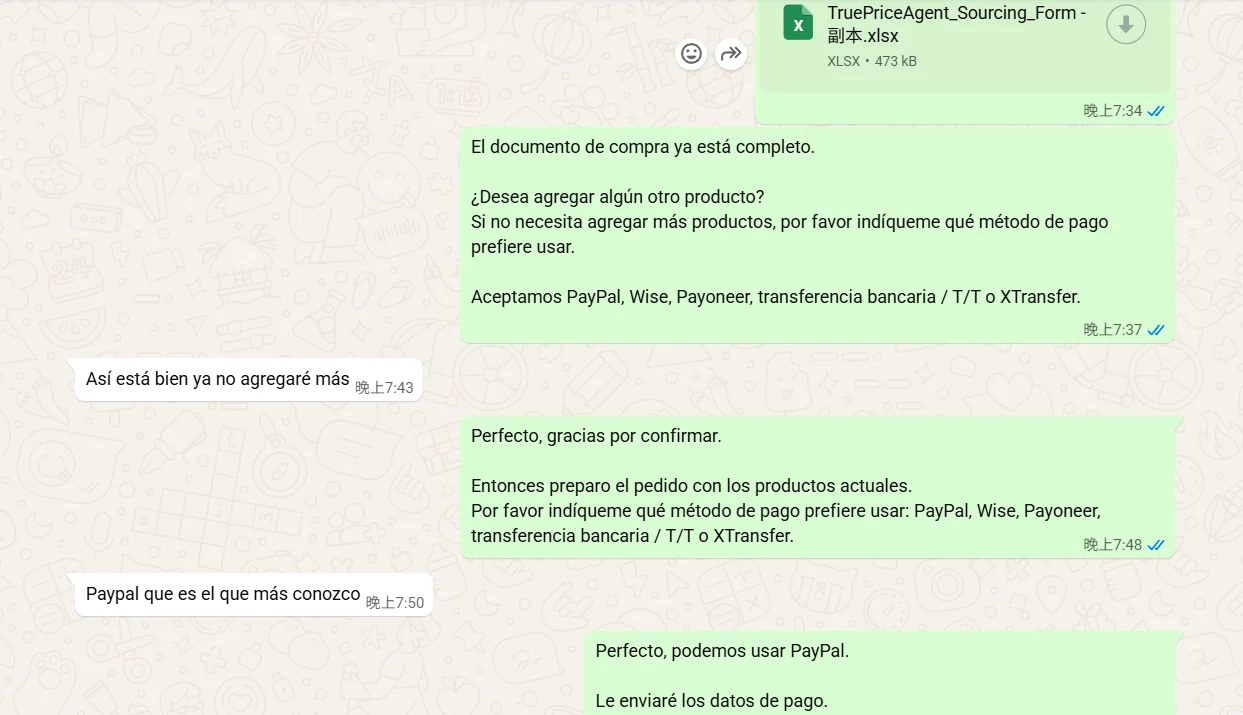Customer confirms the sourcing document and PayPal payment method