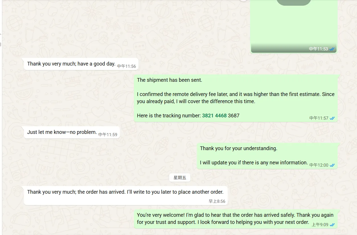 Customer confirms that the order arrived and plans to place another order
