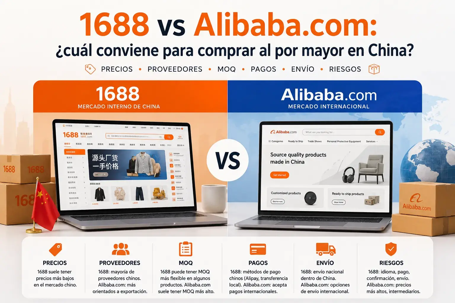 1688 vs Alibaba.com: ¿cuál conviene para comprar al por mayor en China?
